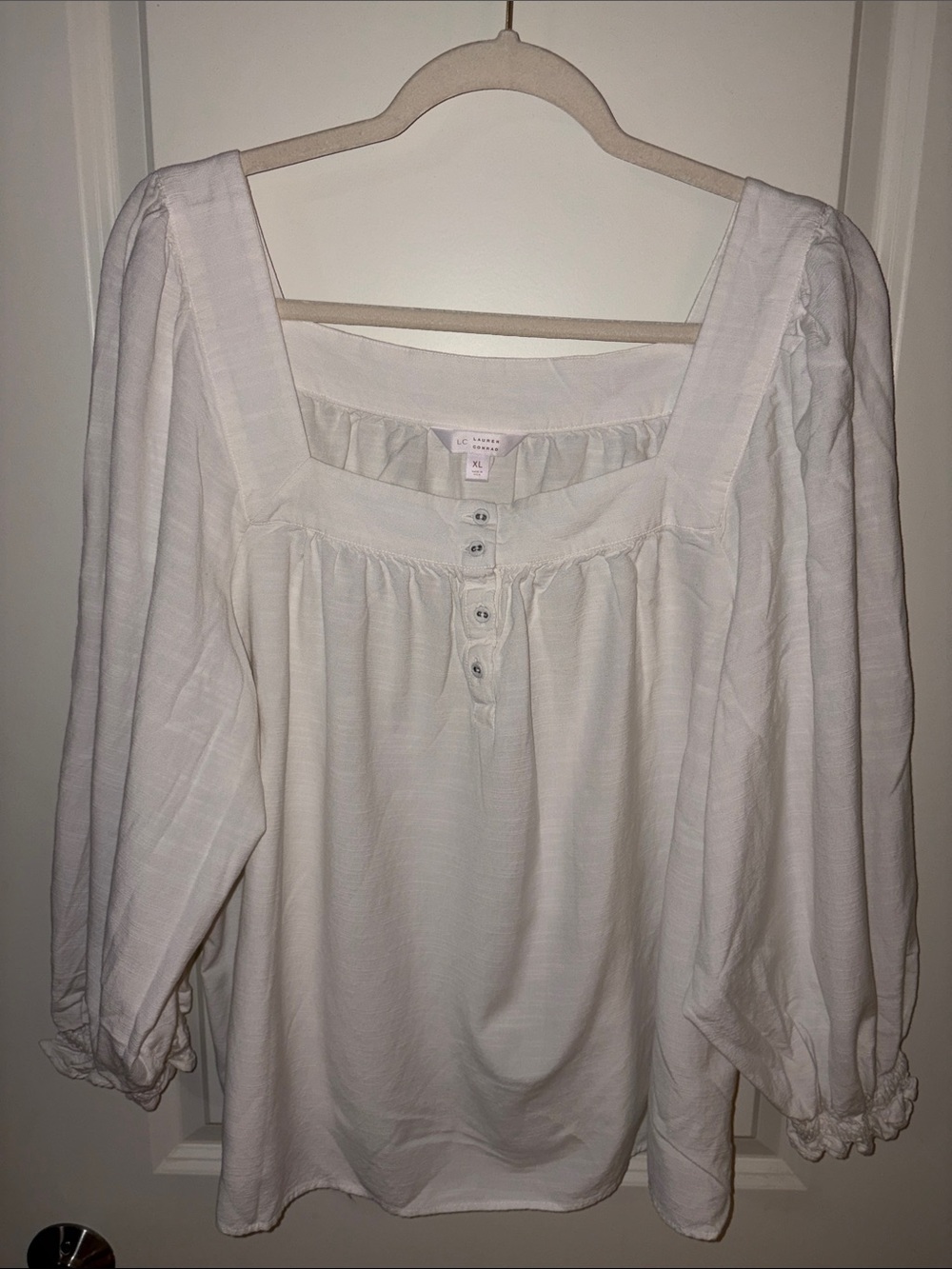 LC Lauren Conrad Cream Square-Neck Peasant Blouse